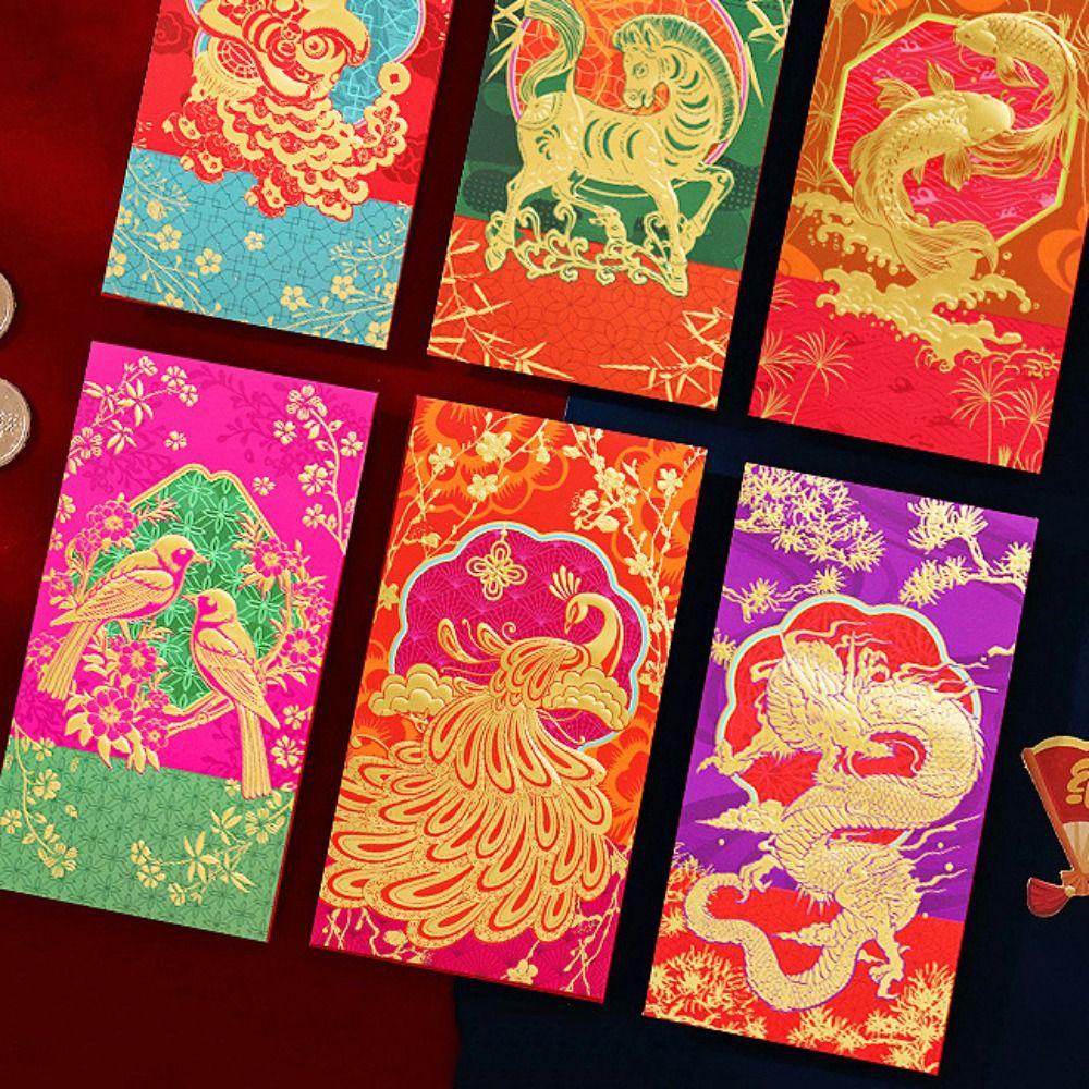 6pcs Thickened Red Envelope Chinese Style Money Envelopes Festive Accessory Money Bag  Gift