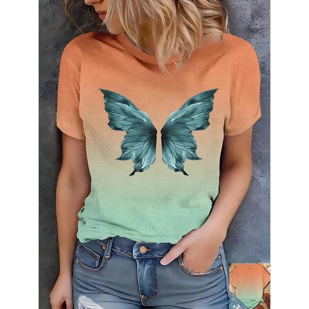 Sommer Mode T-Shirt Blume 3D Gedruckt Kurzärmeliges T-Shirt Modisch Bequem Weich Atmungsaktiv Groß Locker Damen T-Shirt