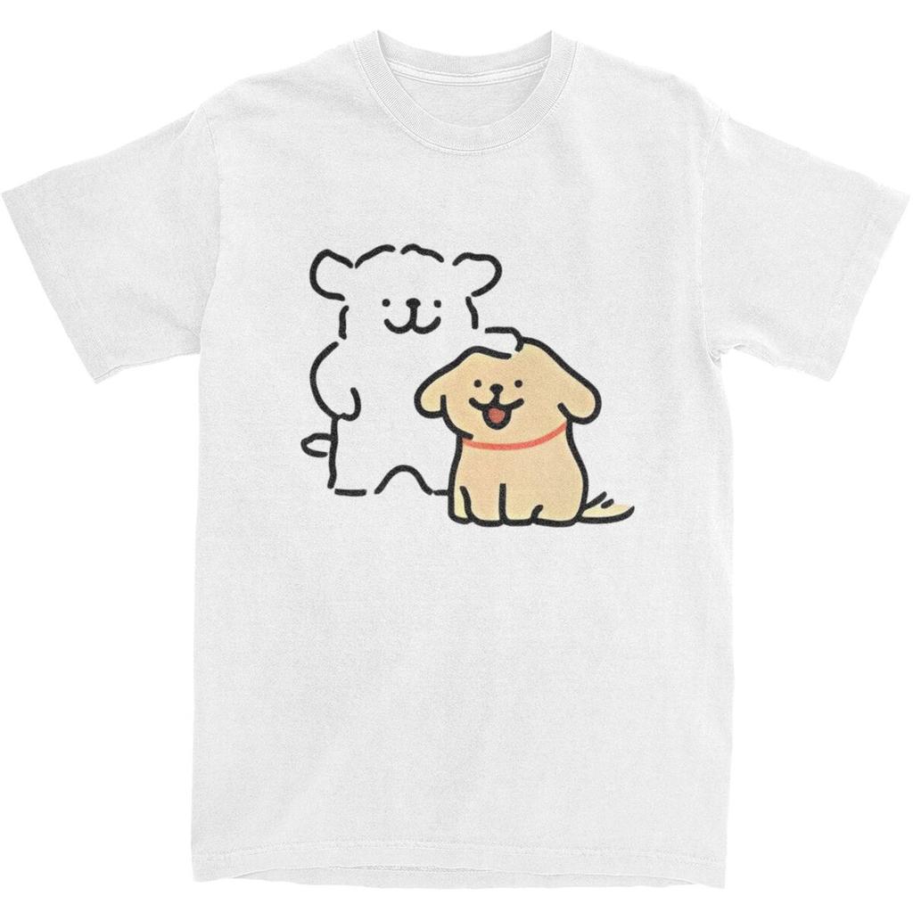 MINISO Cute Line Puppies Maltese Golden Retriever TShirt Short Sleeve Streetwear Tops Beach Cotton Breathable S3XL Clothing