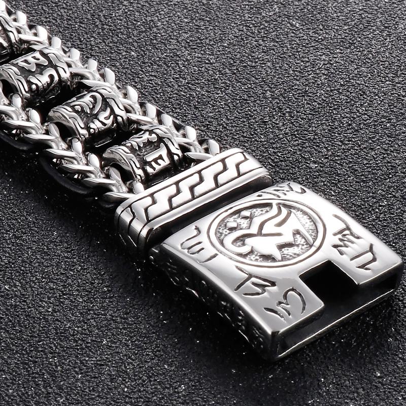 Religious Bracelet for Men 316L Stainless Steel 22MM Buddhist Scriptures Link Men's Bracelets Leather On Hand Jewelry Massive