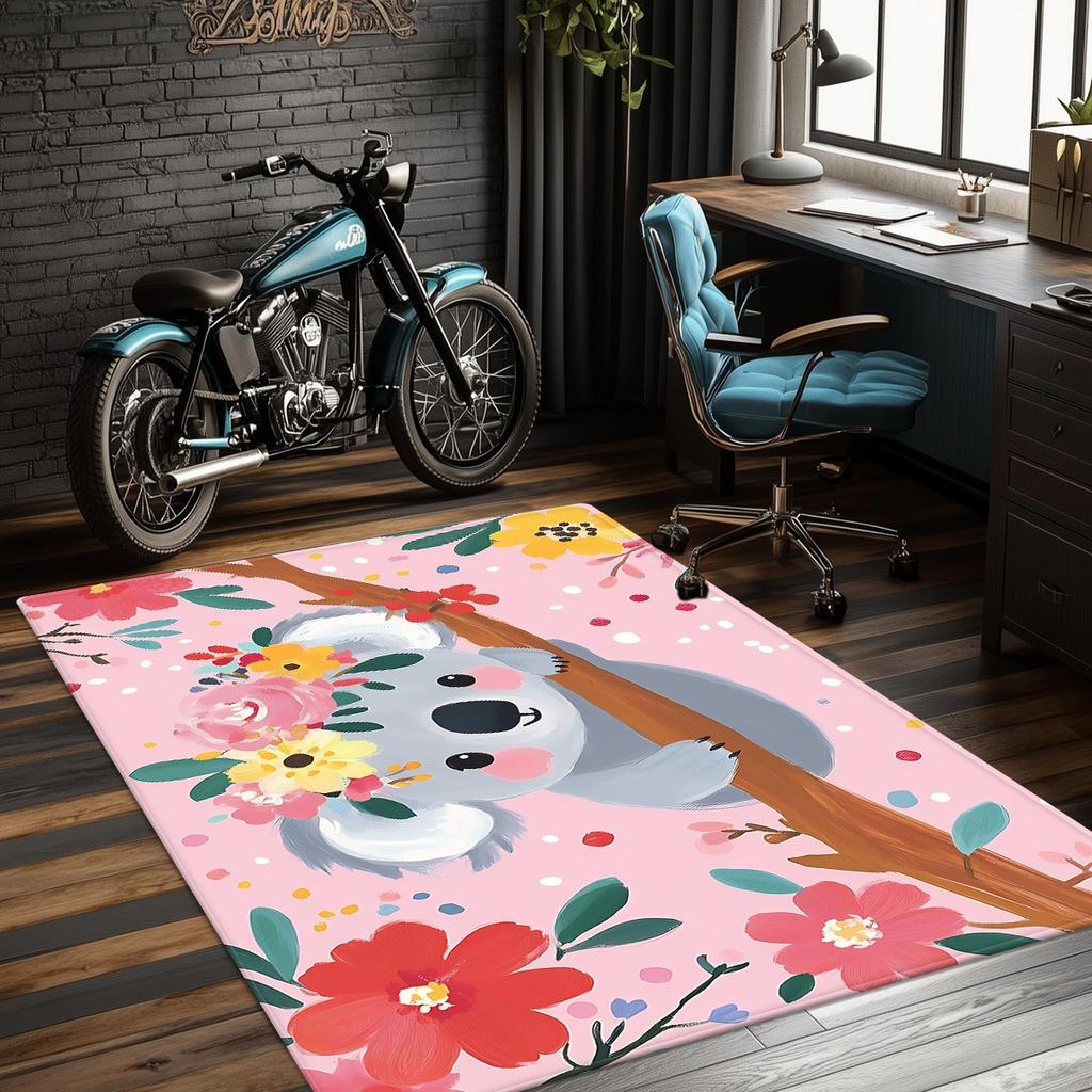Cute Koala Flower Crystal Velvet Rug Childrens Room Decor Baby Nursery Carpet Soft Play Mat Animal Themed Home Decoration
