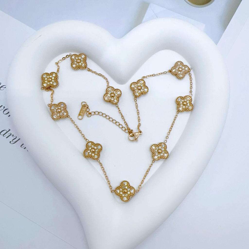 10 Blume Modetrend Vierblättriges Kleeblatt Halskette Damen Premium Gefühl Glänzende Damen Halskette