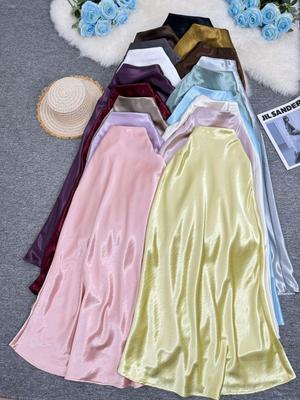 Europäisch-Südafrikanischer Satin-Fishtail-Maxirock – Eleganter Resort-Stil