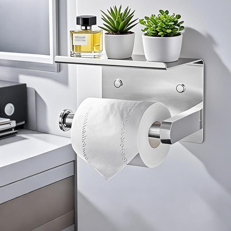 304Stainless Steel Bathroom Paper Holder Toilet Roll Holder No Drilling Wall Mount Wc Paper Phone Holder Home Paper Towel Holder