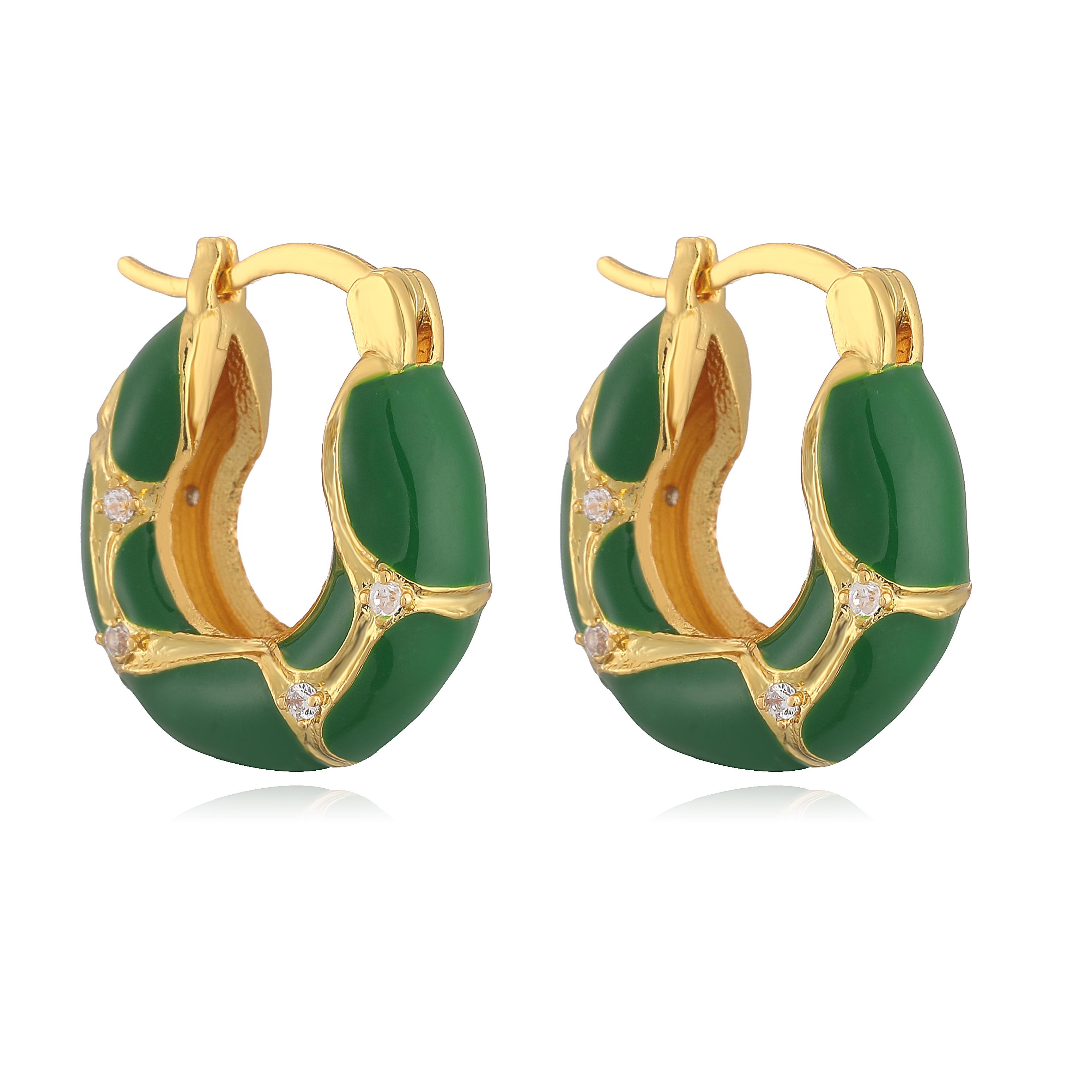 

HECHENG,New Trendy Enamel Color Metal Texture Small Hoop Earrings for Women Gold Plated Statement Ear Buckle Creative Zircon
