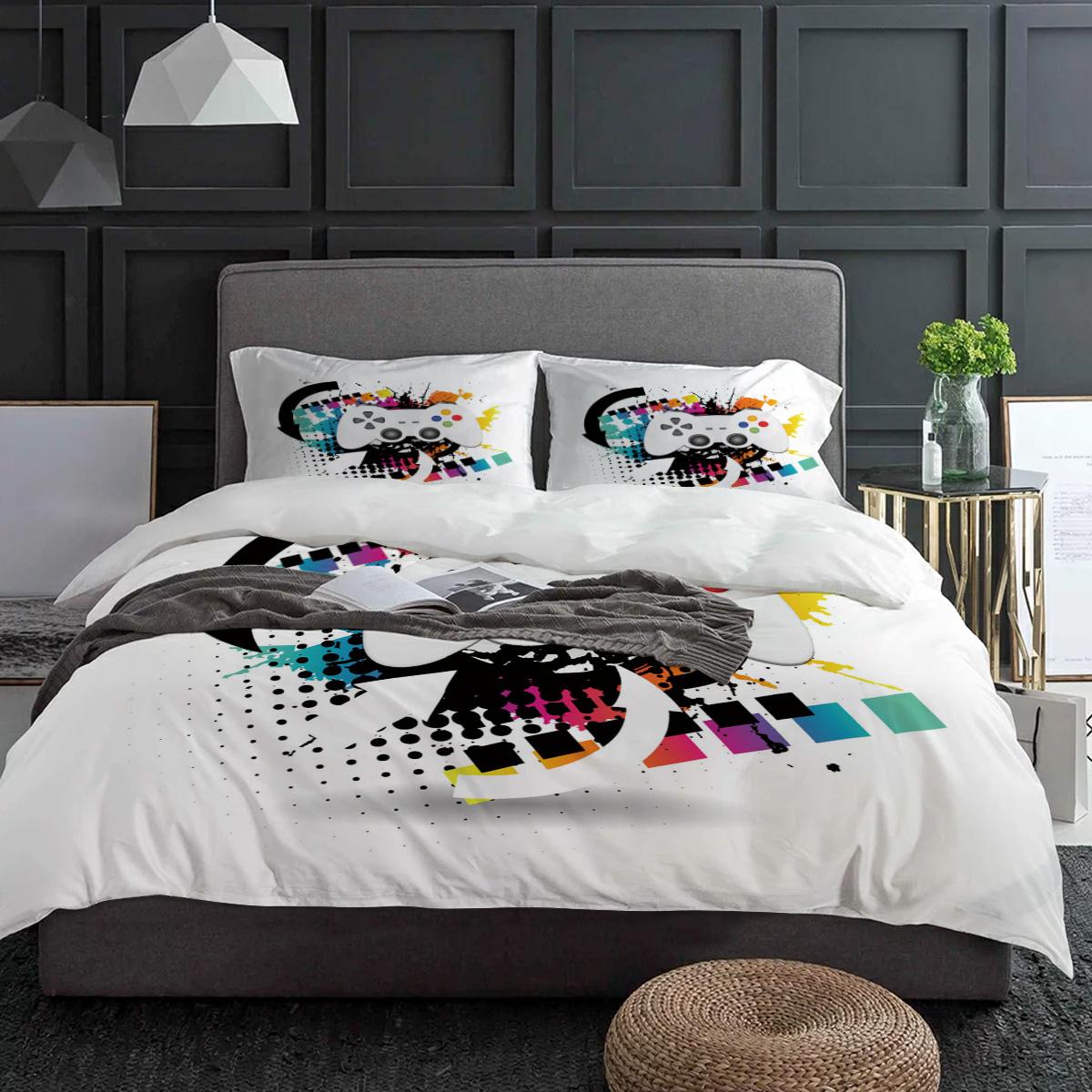

Colorful Game Console White Bedding Set 3pcs Duvet Cover Pillowcase Kids Adult Quilt Cover Double Bed Set Home Textile EU single(135x200cm)