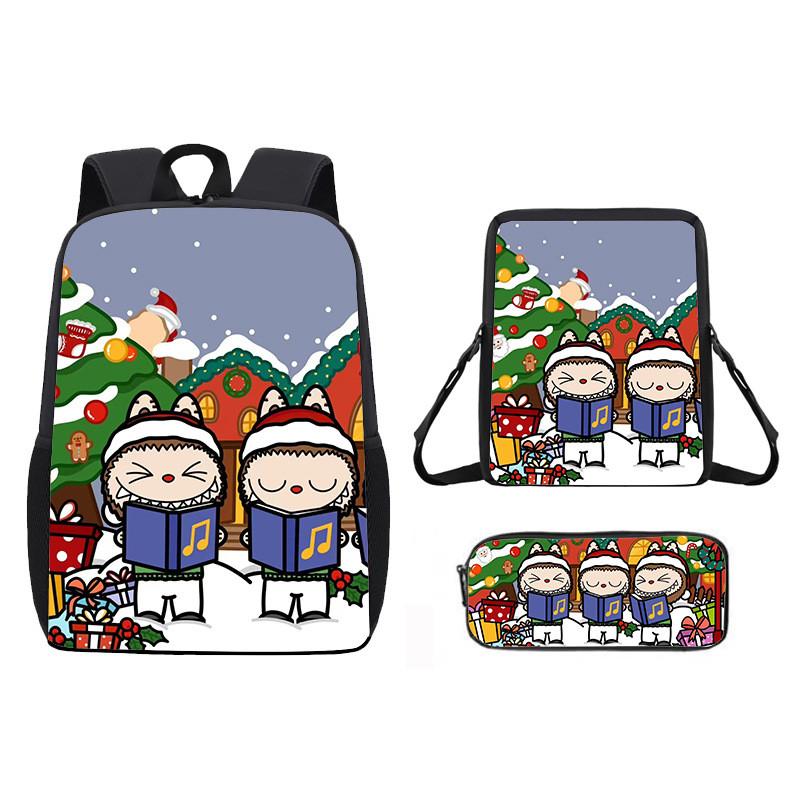 Christmas Backpack Cartoon Shoulder Bag Pencil Case Three Piece Set