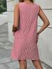 Vestito Estivo Mini A Righe da Donna con Scollo Tondo, Bottoni, Bretelle, Tasca, Casual, Slim