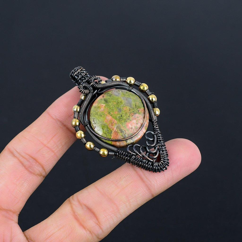 Unakite Pendant, 999 Copper Wire Wrapped Jewelry, Gemstone Jewelry Pendant, Handmade Wedding Gift Jewelry