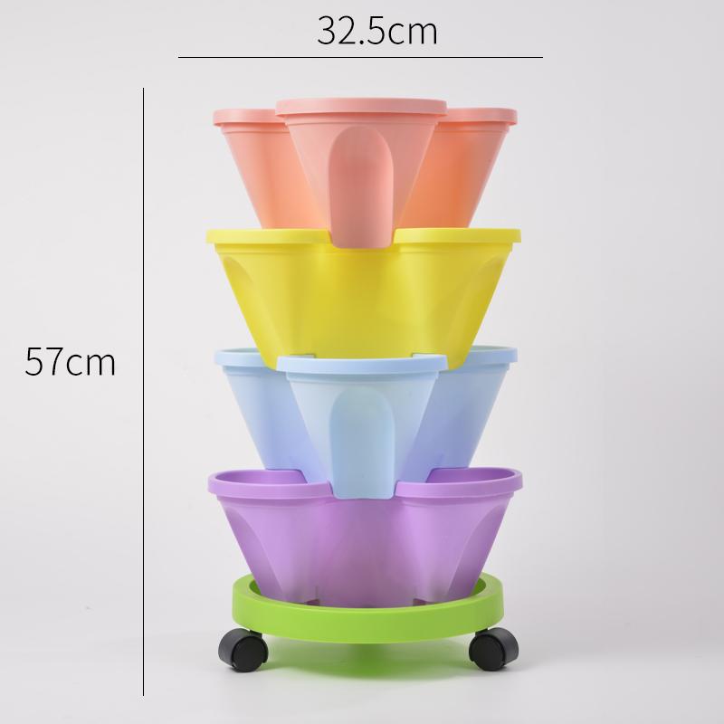 Three Dimensional Multi-layer Flowerpot with Roller Family Balcony Vegetable Fruit Growing Plastics Flower Shaped Flowerpot