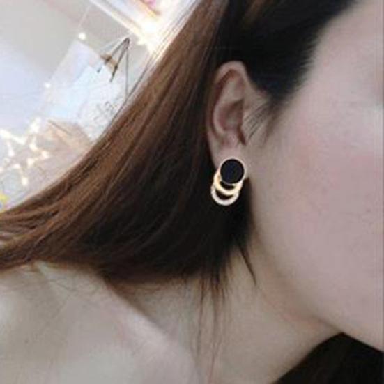 Yousheng 1 Paio Orecchini a Lobo Multi-strato 3 Cerchi Rotondi Cerchio Nero Regalo Gioielli di Moda Strass Scintillante Orecchini da Donna per Uso Quotidiano