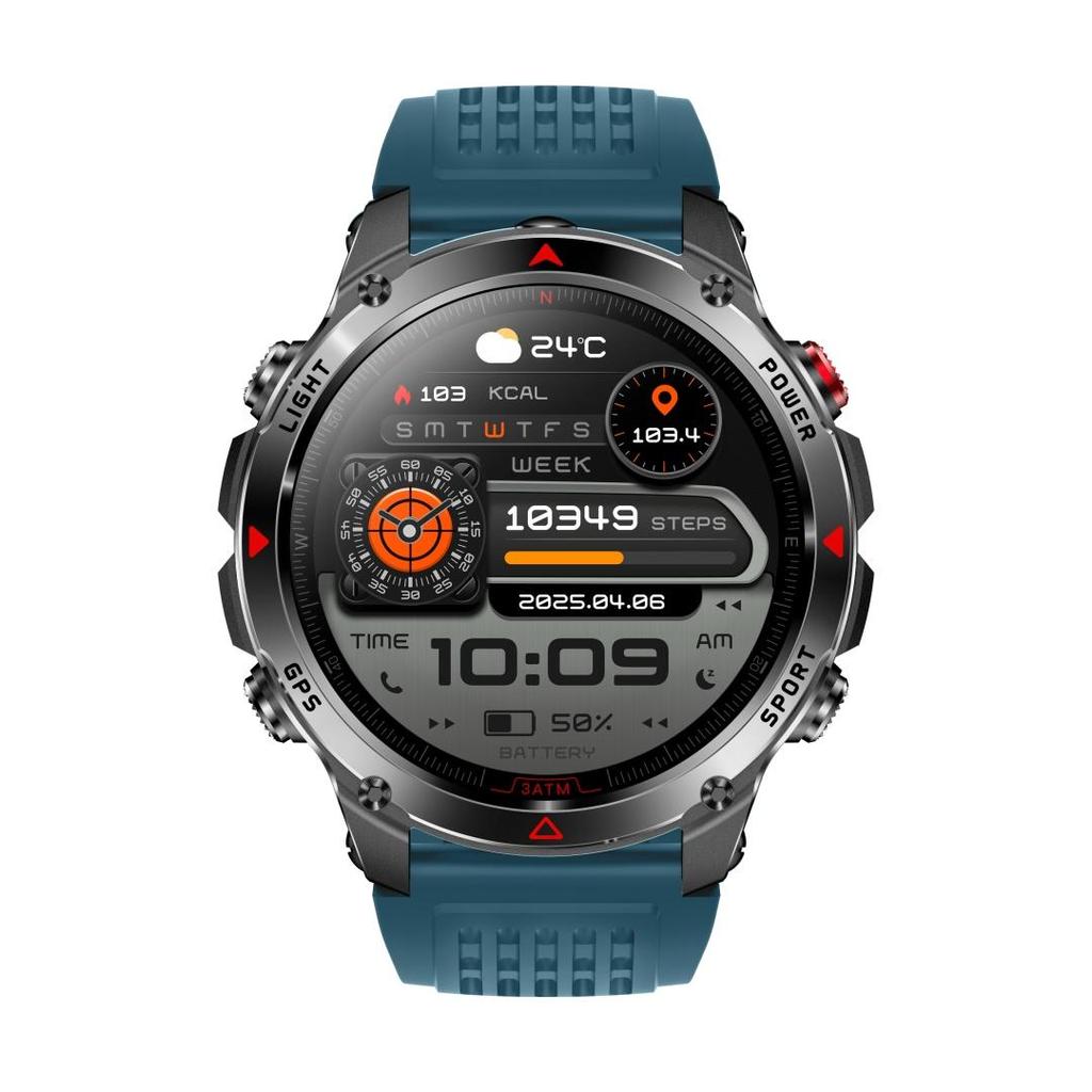 Rainbuvvy HT37 GPS Smartwatch 1,46 Zoll IPS-Bildschirm Bluetooth-Anruf IP68 Wasserdicht Taschenlampe Herzfrequenz 540mAh Android Sportuhr