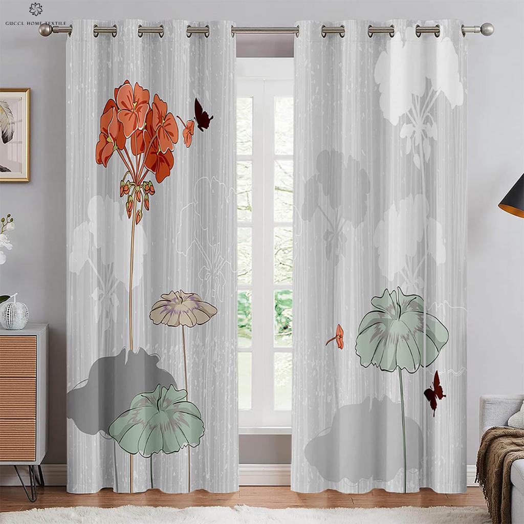 Vorhänge mit floralem Schmetterlingsdruck, Pastoraler Stil, Dekorative Vorhänge, Schlafzimmer, Wohnzimmer, Küche, Fenster