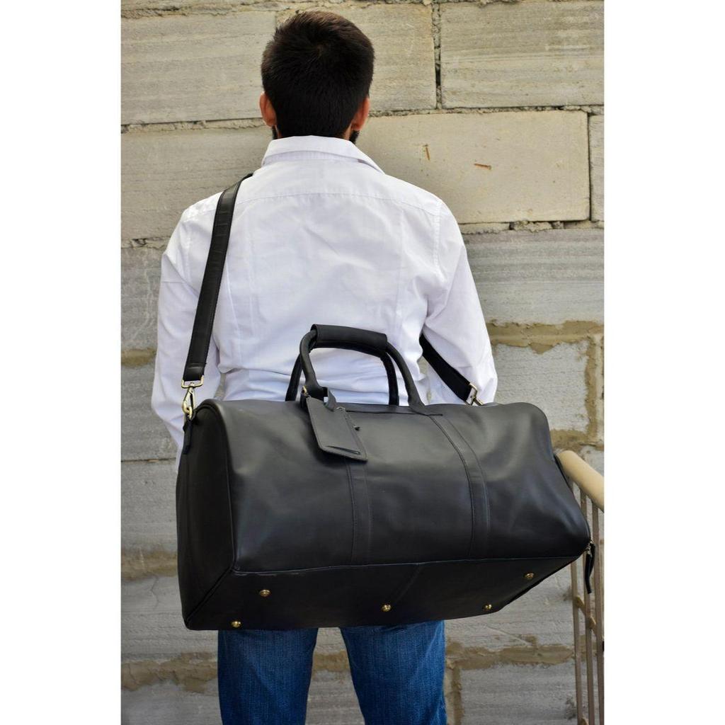 Leather Duffel Bag Weekender Men Black Weekend Valentine Overnight Bag Duffle Leather Gym Bag Vacation Full Grain Gifts for Son Personalized