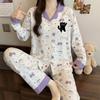 Spring and Autumn New Imitation Cotton Pajamas Women's High-end Plaid Long-sleeved Cartoon Embroidered Loungewear Two-piece Set