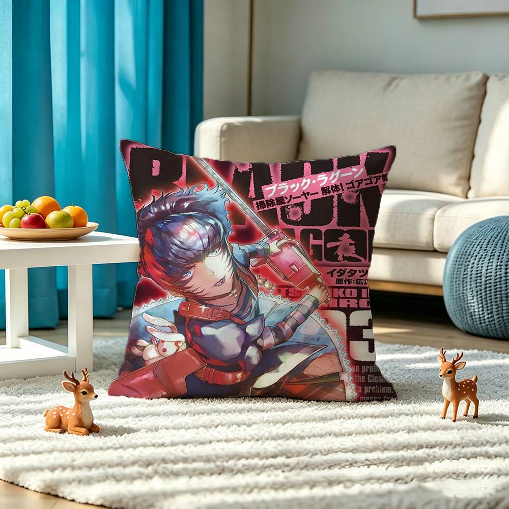 Black -L-Lagoon ANIME Square Double-Sided printed Pillow Case Bedroom Bedside Pillow Sofa Cushion Cover