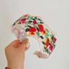 Hand-Made Cotton Linen Hairband Intricate Embroidery Blossom Design Adjustable Wide Band Unisex Hair Accessory