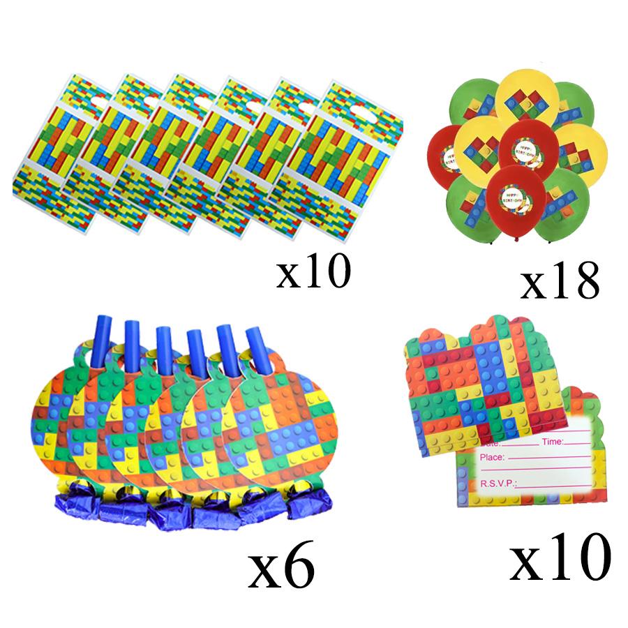 Building Block Children's Outdoor Birthday Decoration Tableware Paper Cup Plate Napkin Cake Topper Blowout Gift Bag Party Favors