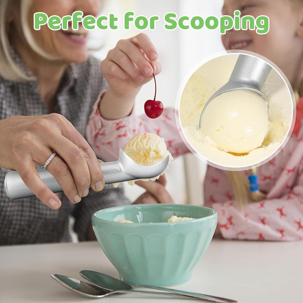 7" Nonstick Anti-Freeze Aluminum Ice Cream Scoop, Heavy-Duty, Easy Clean, for Gelato, Dough & More (Silver)