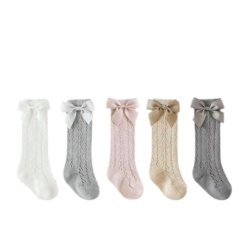 Newborn Baby Cotton High Tube Bow Mesh Socks - Summer Thin Design