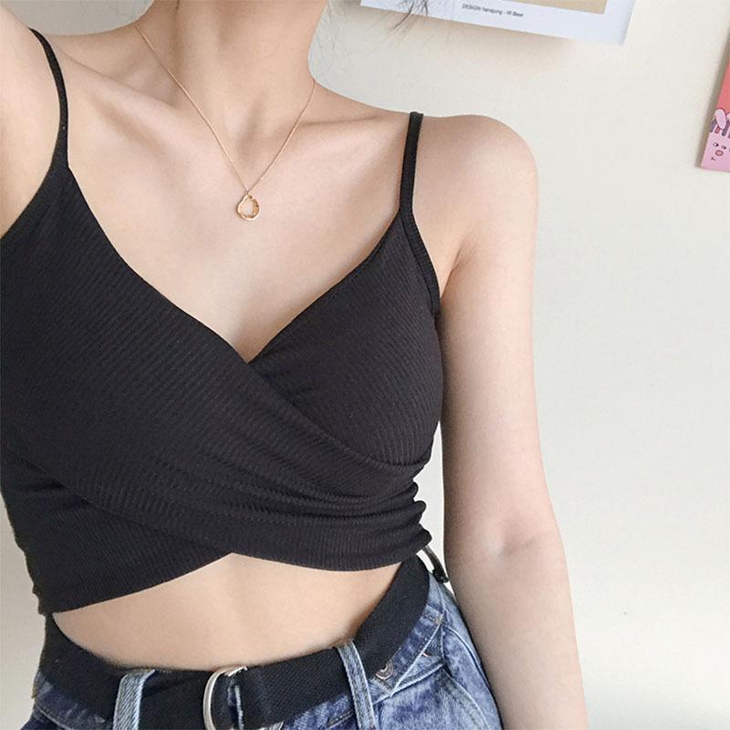 Tank Top Knit Halter Crop Tops Women Summer Camis Backless Cross Design Camisole Fashion Tube Female Sleeveless Cropped Vest