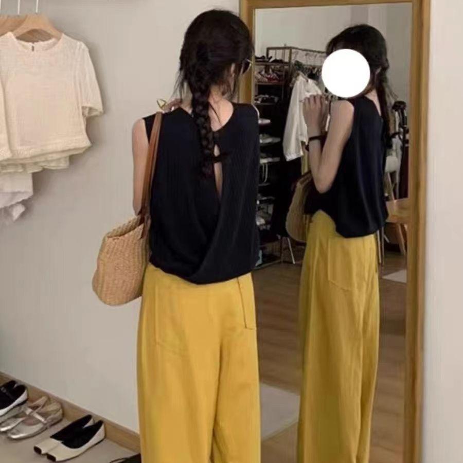 Apricot Ice Silk Sleeveless Knit Cross-Back Top - Women s Stylish Slim-Fit Camisole S