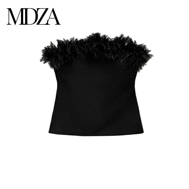 

Za Fall and Winter New Arrival Women s Clothing New Year Party Banquet Easiest for Match Dress Feather Decoration Tube Top Tops 4772103 Black XS