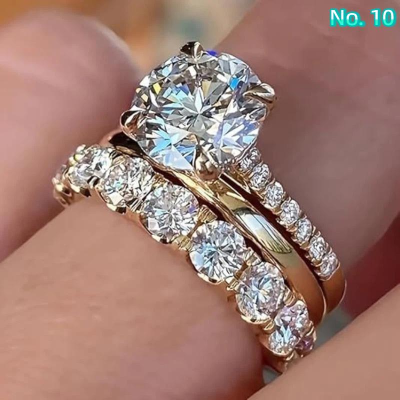 3Pcs Set Luxury Temperament Five-Claw Inlaid Crystal Zircon Ring For Women Wedding Fashion Charm Jewelry Sets Accessories
