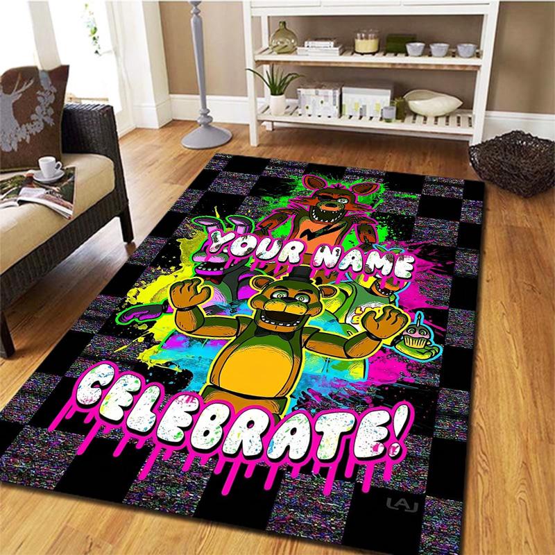 Fnaf Celebration Custom Name Carpet Rug For Living Room Bedroom Home Sofa Decoration Kids Play Nonslip Floor Mat