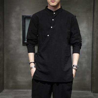 Cămașă din cânepă în stil chinezesc pentru bărbați Costum Tang din bumbac și in, Hanfu, retro, cu guler în picioare, haine zen Harajuku, topuri, haine, îmbrăcăminte pentru bărbați