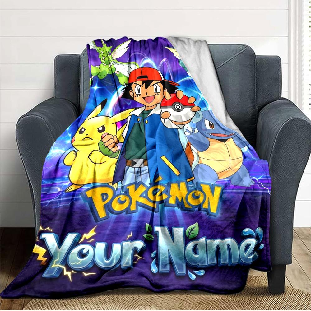 Name Custom Pocket Monster Print Flannel Blanket High Quality Warm Comfortable Cover for All Seasons Perfect for Gifts Home Decor