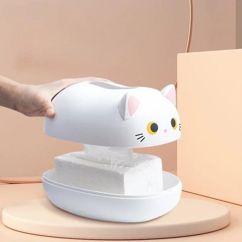 Kawaii Katzen-Taschentuchbox, Wohnzimmer, Servietten-Aufbewahrungsbox, Küchenpapierbehälter, Schreibtisch-Toilettenpapierhalter für Badezimmer, Schlafsaal