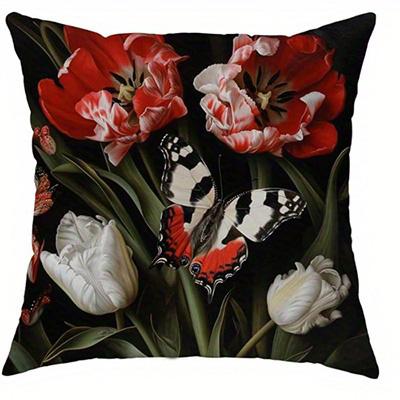Bloemen & Vlinder patroon Dubbelzijdig Bedrukte kussensloop Korte pluche Geschikt voor woonkamers slaapkamers bank sierkussenhoes 60x60cm