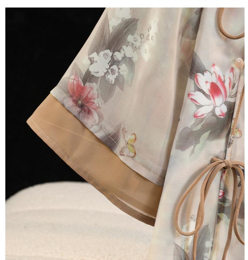 Damen Retro Chiffon Tang Anzug Zweiteiliges Set: Moderner Hanfu Cheongsam Stil