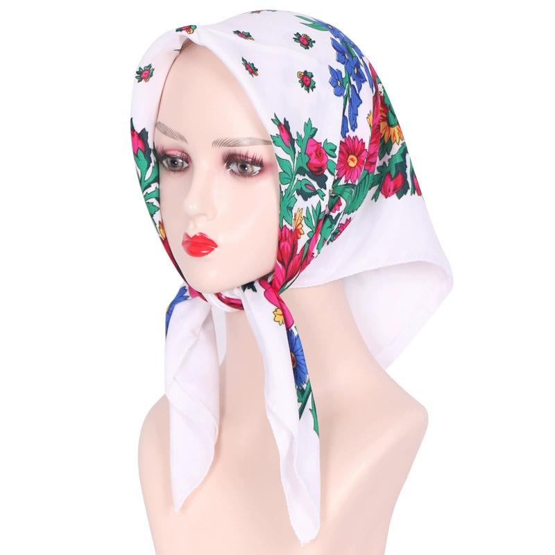 Women Headscarf Head Scarves Floral Print Handkerchief Shawl Square Scarf Hijab Retro Ethnic