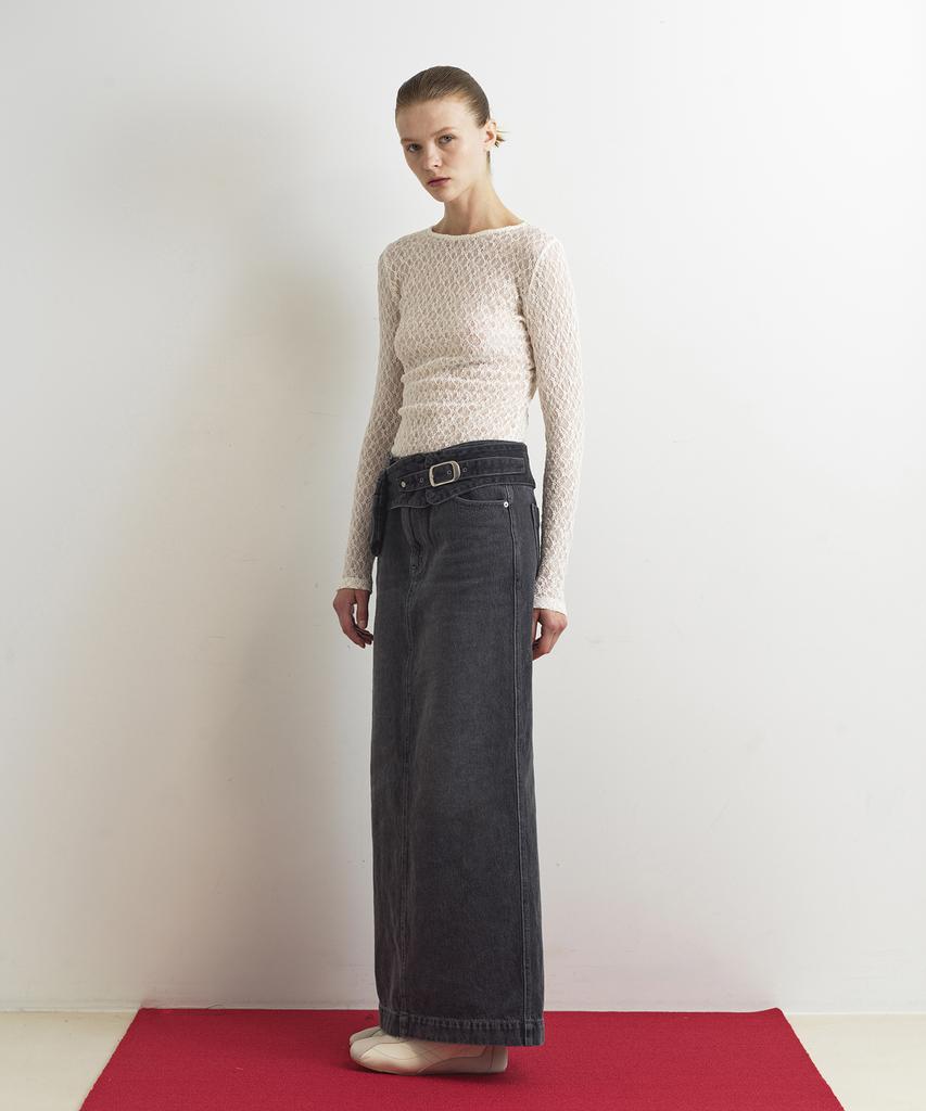 Aobteu Denim Long Skirt - Gray