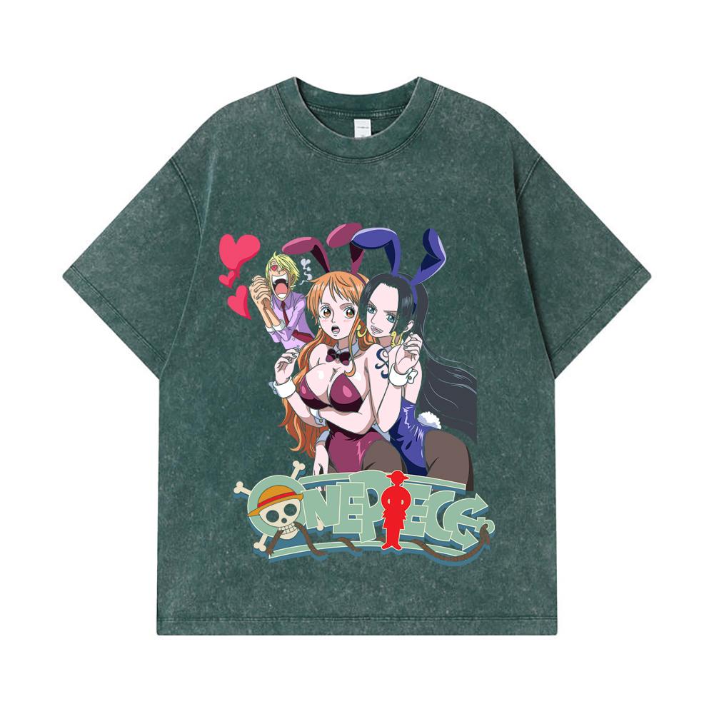 275 GSM Washed T-shirts 100% Cotton One Piece V53 Nami Boa Print Unisex Heavy Cotton T Shirt