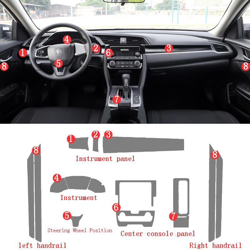 For Honda Civic Interior Center Console trucment Air Panel Steering Wheel Panel Tpu transparent Anti- Scratch Protective Film