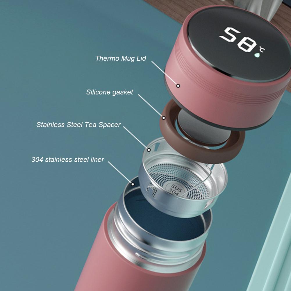 LED Temperature Display Insulated Coffee Cup Stainless Steel 480ML Vacuum Insulated Water Bottle for Hot Cold Drinks Coffee Tea