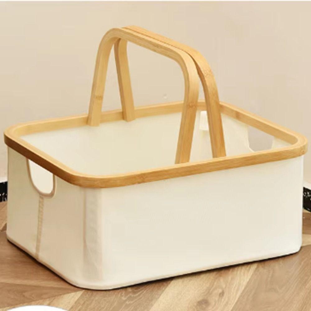 Oxford Cloth Folding Laundry Hamper Bamboo Handle Closet Organizer  Toy Storage