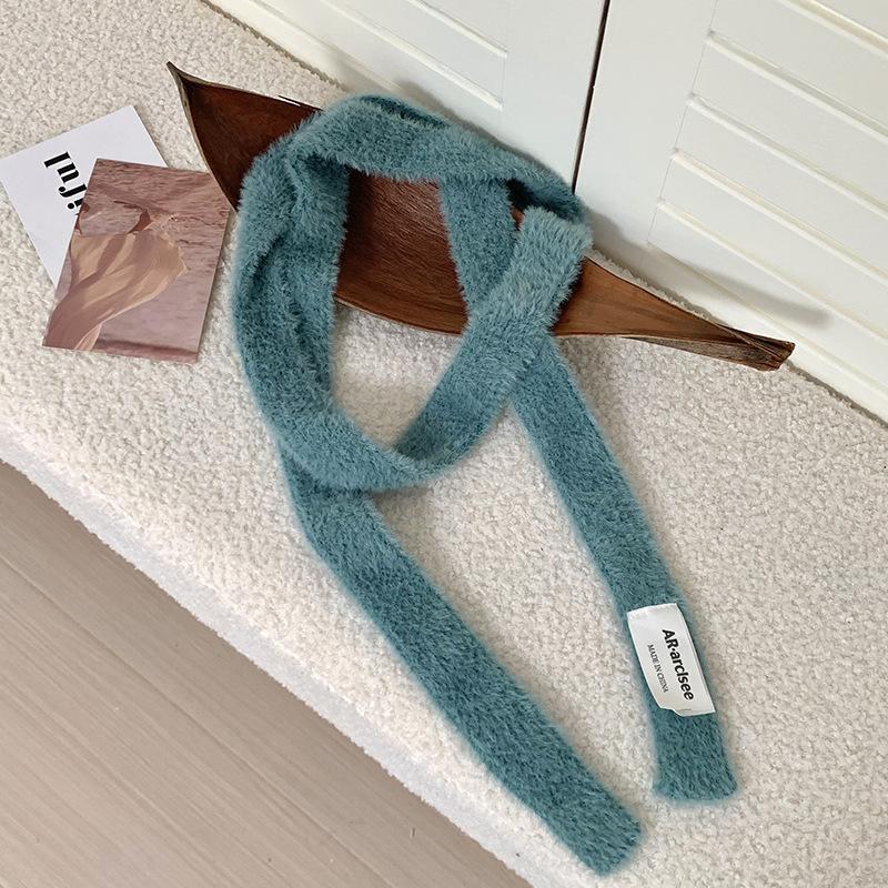 Scarf women's winter advanced sense niche design fluffy narrow strip solid color decoration warm autumn and winter scarf scarf scarf