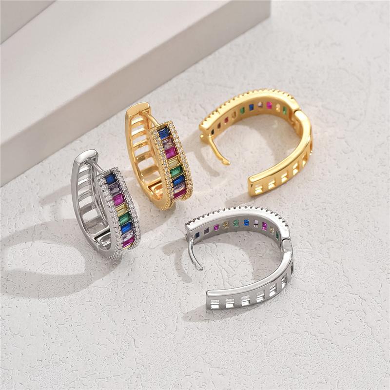 Vintage Rainbow Zircon Stone Geometric Hoop Earrings For Women Fashion Gold Color Wedding Jewelry