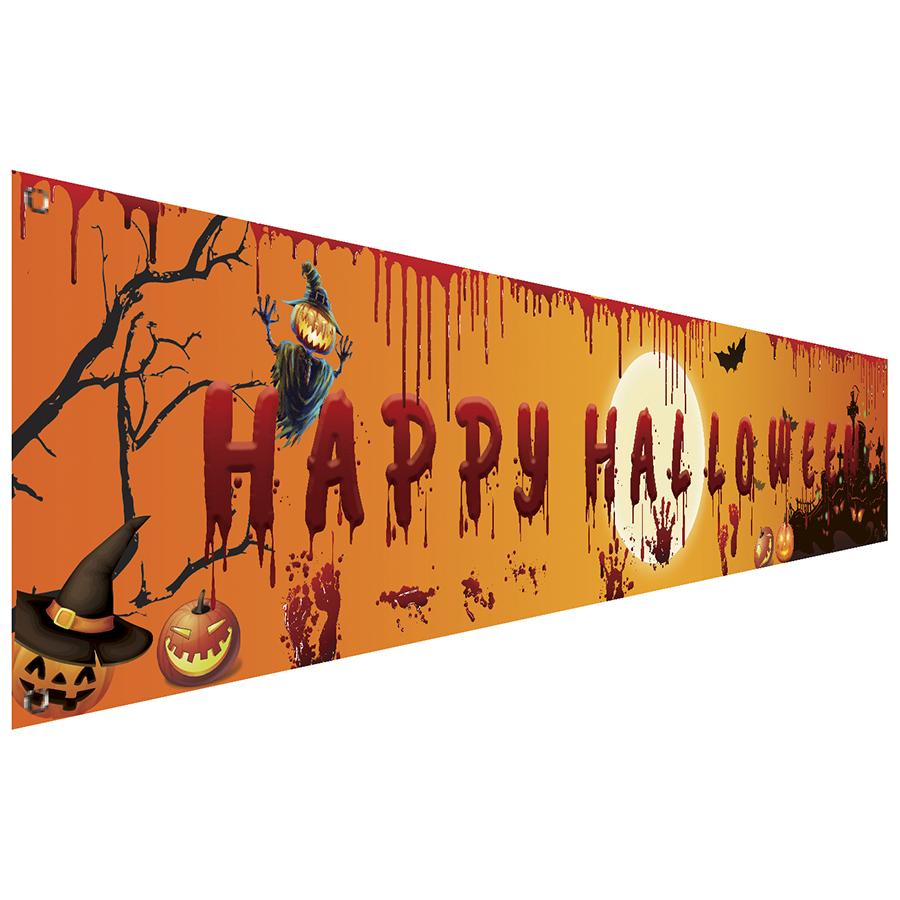 250x48cm Happy Halloween Banner Hanging Sign 100D Polyester Xmas Party Decoration Gift
