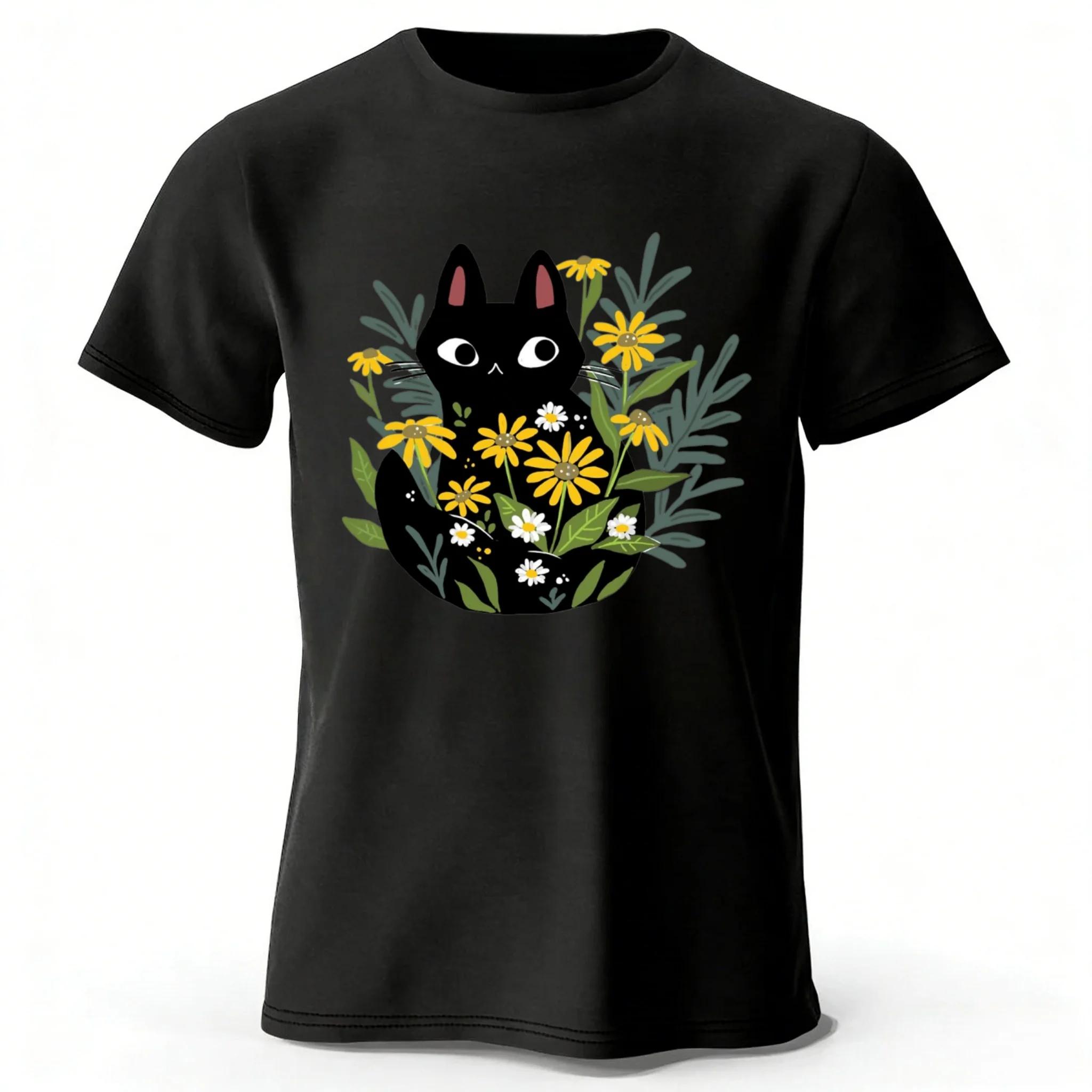Noodle RaUnisex Cat TShirt Foodie Lover T Shirts Black Cat Noodle TShirts Retro Casual Short Sleeve Tshirt for Unisex Women Clothes S