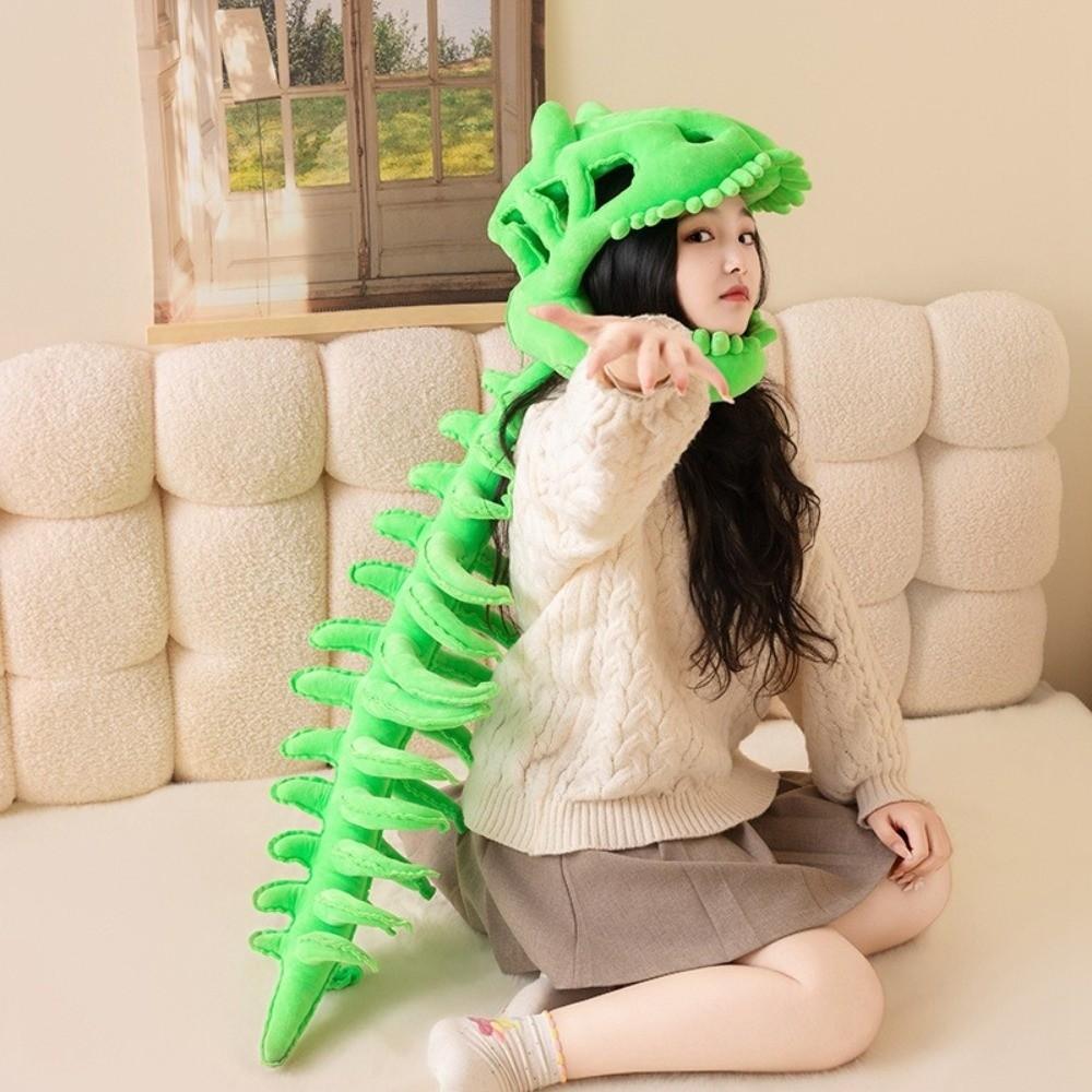 Soft Dinosaur Skeleton Headgear Realistic Stuffed Animal Bone Set Dino Plush Hat  Halloween Costume
