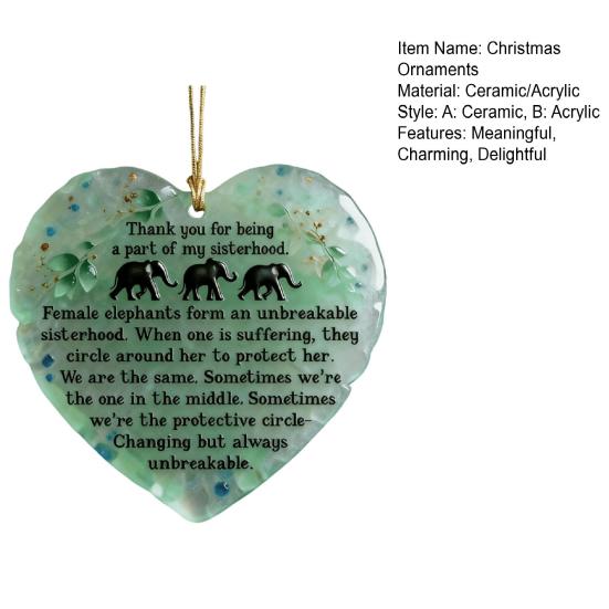 Yousheng Elephant Sisterhood Keepsake Sea Glass Art Christmas Ornament Inspirational Friendship Gift for Sisters Friends Women