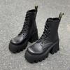 2025 Spring and Autumn New Martin Boots Women's Platform Heightening Short Boots Single Boots British Style Thick Heel High Heel Square Head Shows Fe