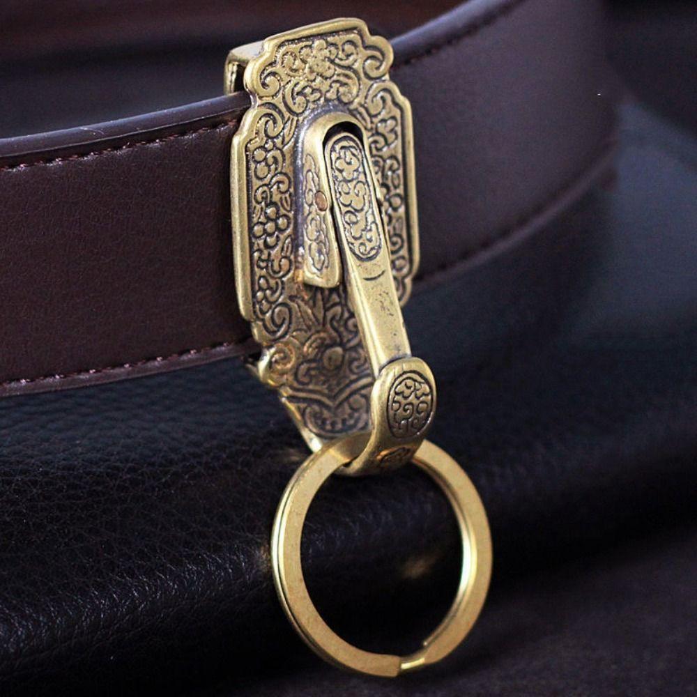 Solid Brass Waist Wallet Key Ring Anti-Lost Car KeyChain Portable Metal Belt Buckle Men Male