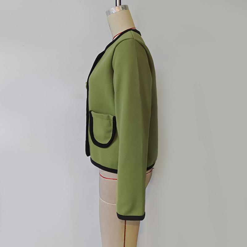 Green Women's Fall and Winter Short Section of Small Fragrant Wind Jacket