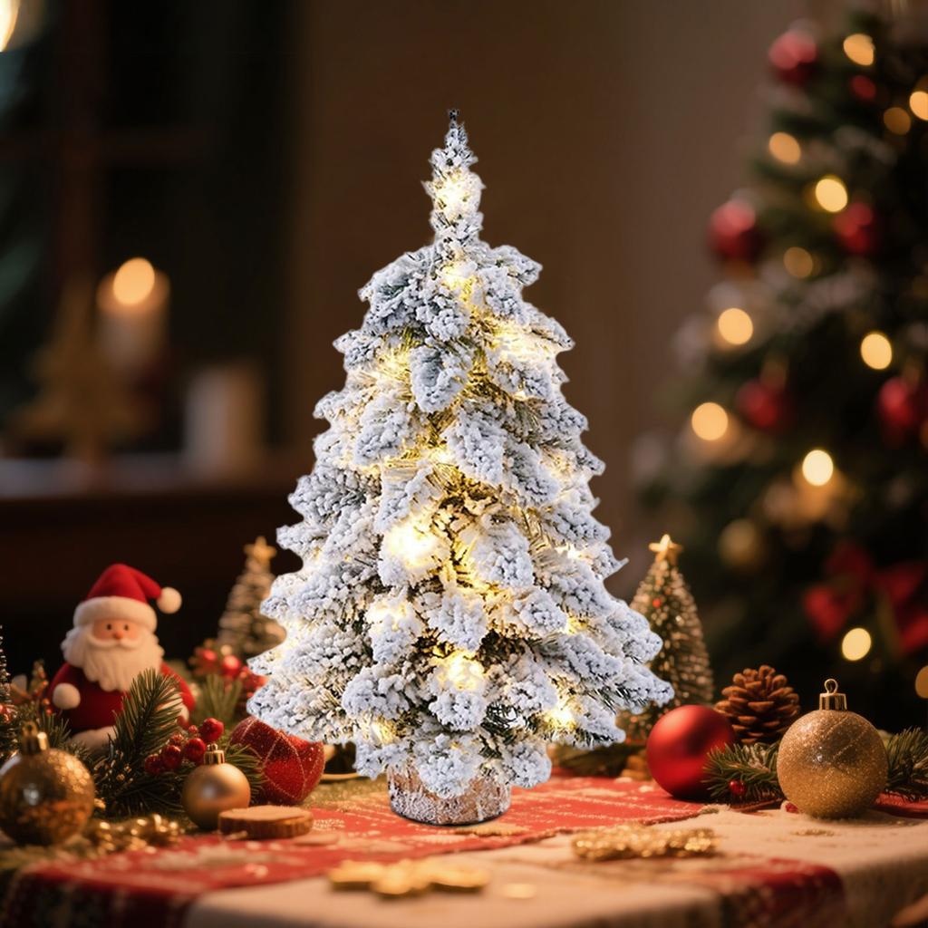 Vánoční zasněžený vločkovaný vánoční stromek Malá stromková dekorace Stolní ozdoby